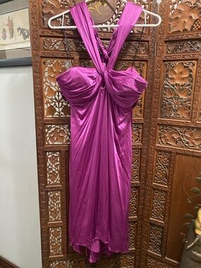 JS Collections Fuchsia Backless Ruched Bodice Dress